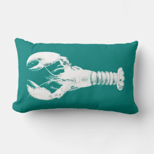 Cojín Lumbar Lobster blanco sobre turquesa / Verde azulado