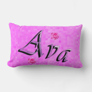Cojín Lumbar Logo De Nombre Ava, Sobre Mosaico Rosa Pastel