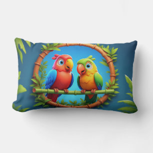 Cojín Lumbar Loros de dibujos animados coloridos