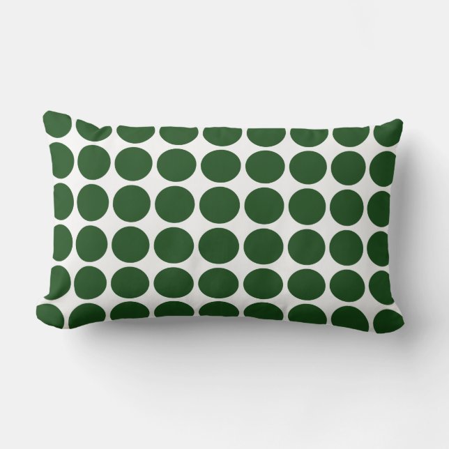 Cojín Lumbar Los puntos verdes del polka en blanco (Anverso)
