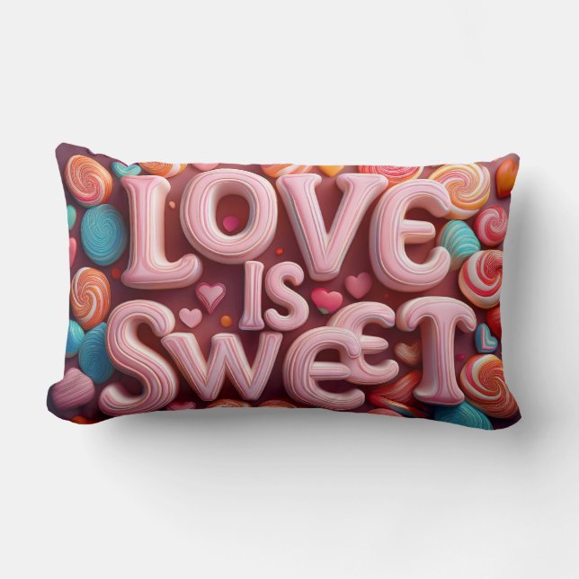 Cojín Lumbar Love Is Sweet Valentine Wedding Typography (Anverso)