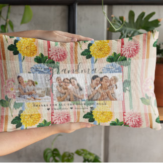 Cojín Lumbar Love You Grandma | Floral Three Photo Collage