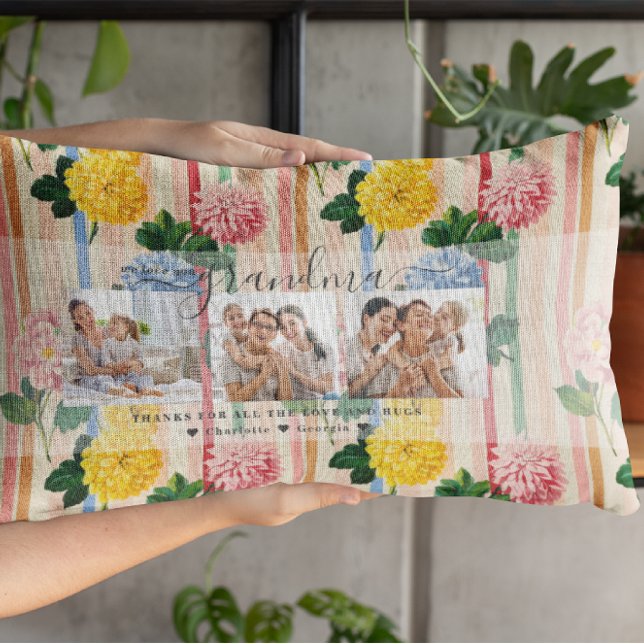 Cojín Lumbar Love You Grandma | Floral Three Photo Collage (Subido por el creador)