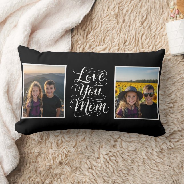 Cojín Lumbar Love You Mom 2 Photo Modern Keepsake black white (Manta)