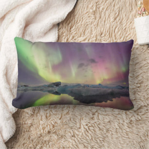 Cojín Lumbar Luces de aurora se reflejan en la laguna
