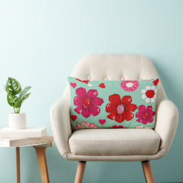 Cojín Lumbar Lumbar cushion with garden flowers and hearts