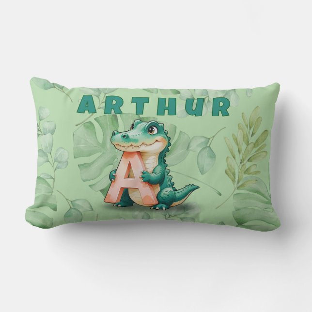 Cojín Lumbar Lumbar Pillow – Jungle Alligator – Custom Name (Anverso)