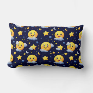 Cojín Lumbar Luna sonriente y estrellas con nubes en el cielo n