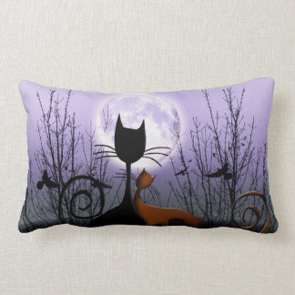 Cojín Lumbar Luna y gatos del invierno en amor