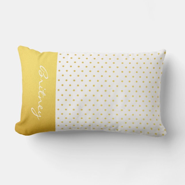 Cojín Lumbar Lunares y monograma - personalizado del oro (Anverso)