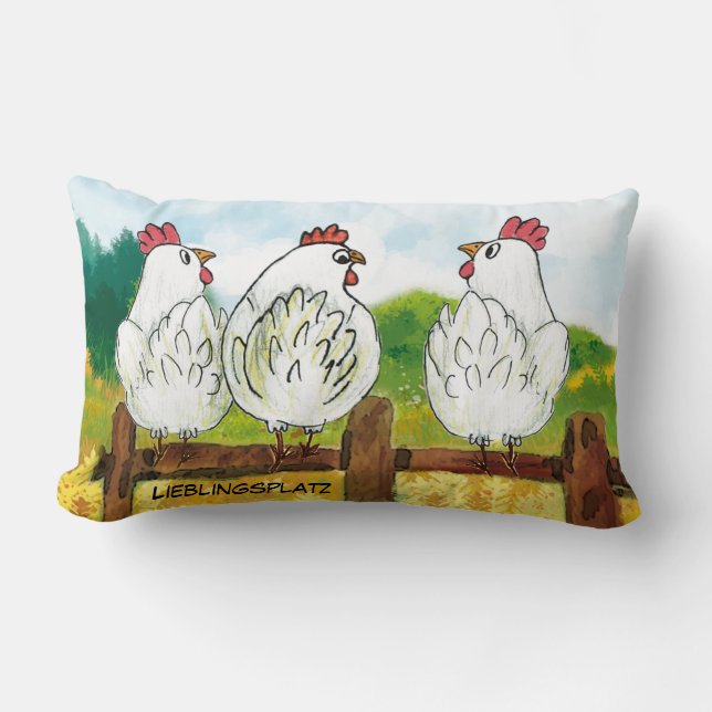 Cojín Lumbar Lustige weiße Hühner - handgemalt | Kissen (Anverso)