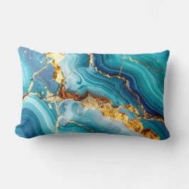 Cojín Lumbar Luxury Blue & Gold Marble Kintsugi Prayer Pillow