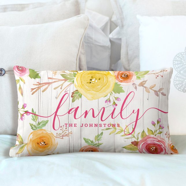 Cojín Lumbar Madera rústica de escritura rosa de acuarela flora (Subido por el creador)