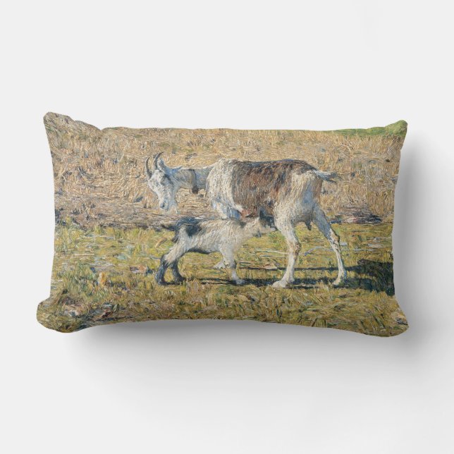 Cojín Lumbar Madre cabra con su hijo pequeño (por Segantini) (Anverso)