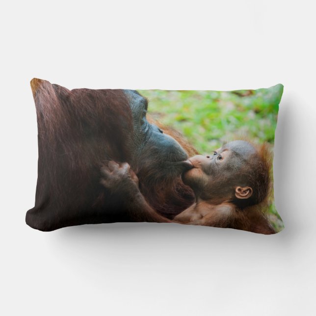 Cojín Lumbar Madre de orangután y bebé (Anverso)