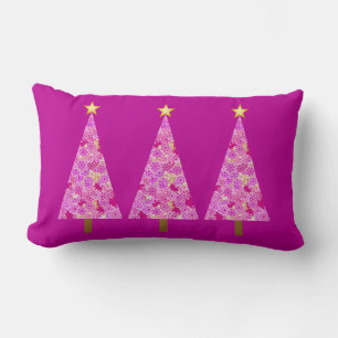Cojín Lumbar Magenta florales árboles modernos de Navidad