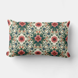 Cojín Lumbar Magia de flores boho - en tonos verdes y rosados