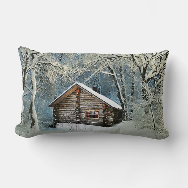 Cojín Lumbar Mágica de invierno de cabinas de registro rústico (Anverso)