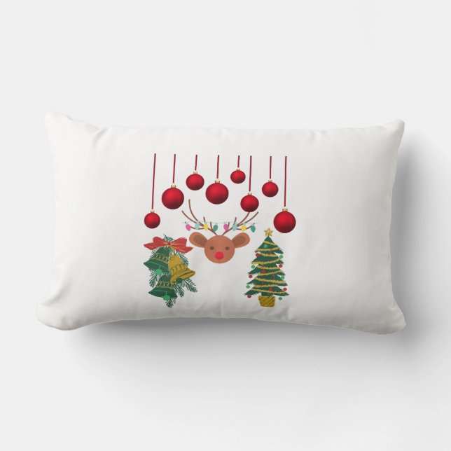 Cojín Lumbar Magical Reindeer Bells and Christmas Tree Design  (Anverso)