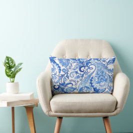 Cojín Lumbar Magnífico patrón de arte Paisley floral azul blanc