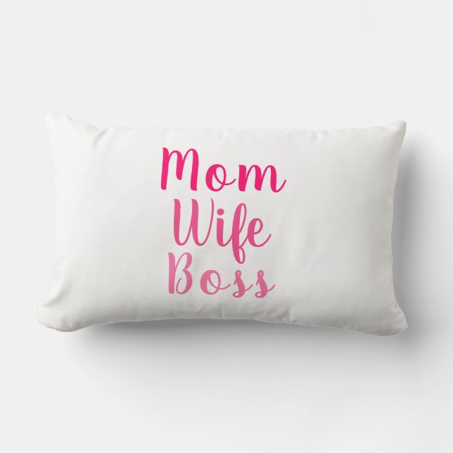 Cojín Lumbar Mamá Esposa Boss guión personalizado blanco rosa e (Anverso)