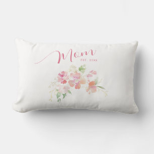 Cojín Lumbar Mamá Estableció Rosa Floral Acuarela Blanca