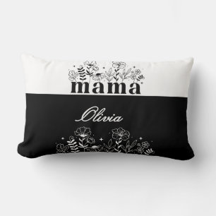Cojín Lumbar Mamá Flor Silvestre Minimalista en Blanco y Negro