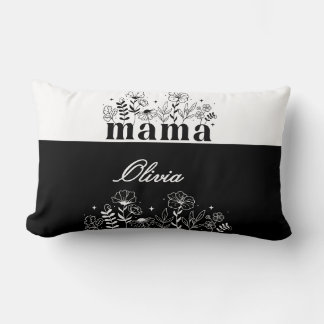 Cojín Lumbar Mamá Flor Silvestre Minimalista en Blanco y Negro