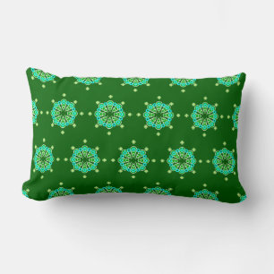 Cojín Lumbar Mandala de ocho puntas, verde jade oscuro y aqua