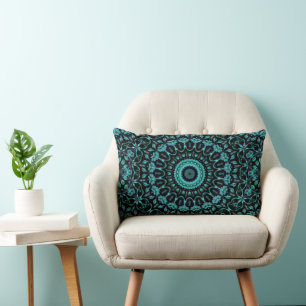 Cojín Lumbar Mándala Floral Turquesa Oscuro