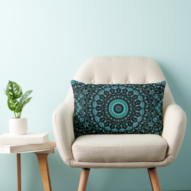 Cojín Lumbar Mándala Floral Turquesa Oscuro (Silla)