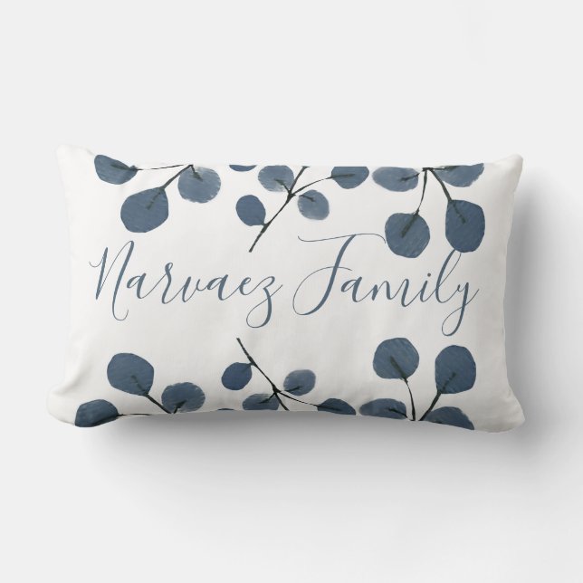 Cojín Lumbar Mano Botánica Azul Eucalyptus Pintada (Anverso)