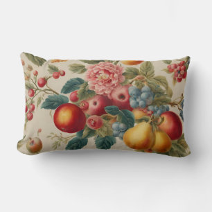 Cojín Lumbar Manzanas, Peras, Uvas, Flor Rosa. Francés pintado