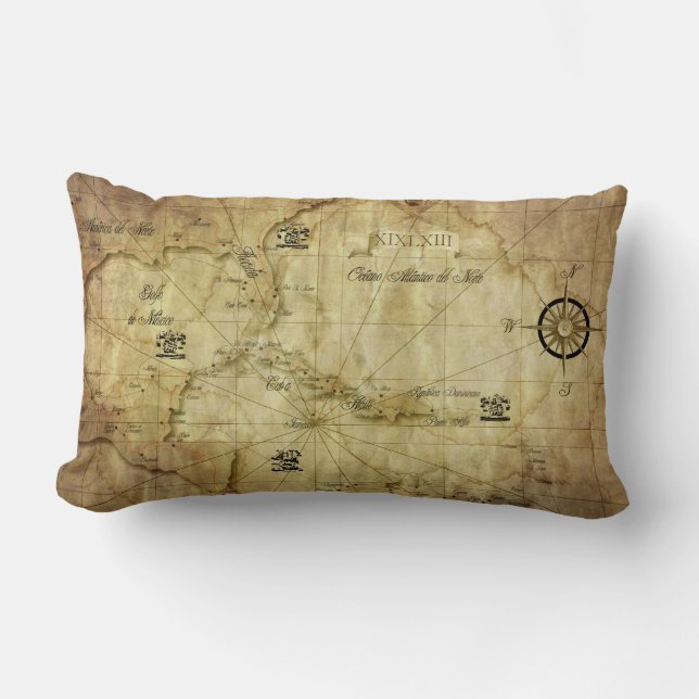 Cojín Lumbar Mapa antiguo del Caribe (Anverso)