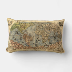 Cojín Lumbar Mapa Antiguo del Mundo de Forlani de 1565 Cartogra