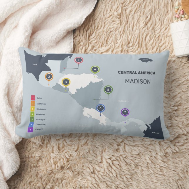 Cojín Lumbar Mapa de América Central de nombre personalizado (Manta)