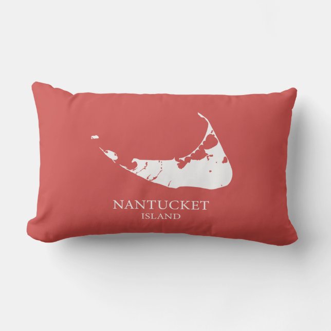 Cojín Lumbar Mapa de la isla de Nantucket Nantucket rojo Almoha (Anverso)