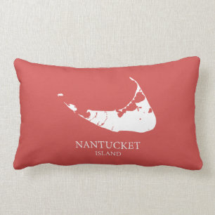 Cojín Lumbar Mapa de la isla de Nantucket Nantucket rojo Almoha