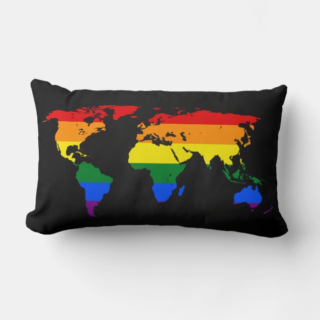 Cojín Lumbar Mapa de Pillow del mundo del orgullo del arcoiris  (Anverso)