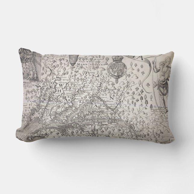 Cojín Lumbar Mapa de Virginia, 1612 (Anverso)