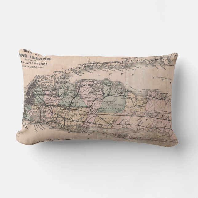 Cojín Lumbar Mapa del ferrocarril de Long Island NY (1882) (Anverso)