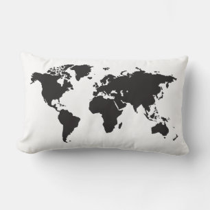 Cojín Lumbar Mapa del mundo blanco y negro