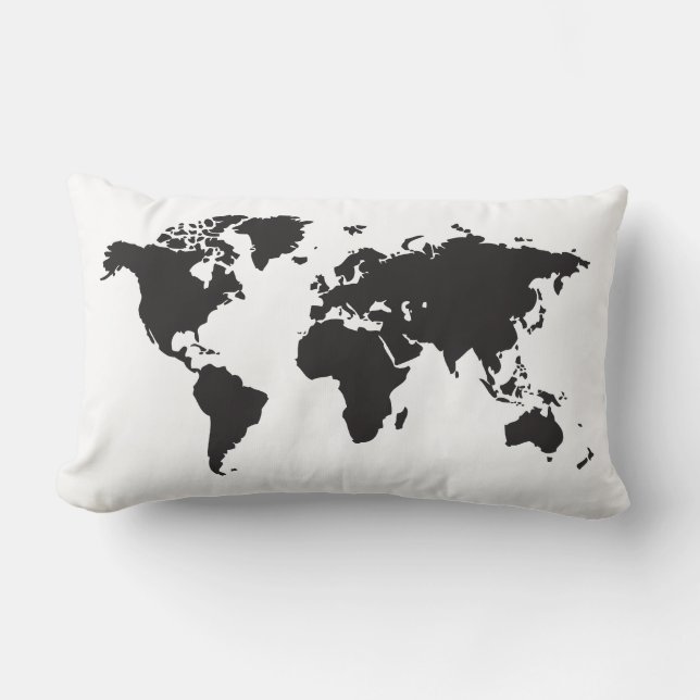 Cojín Lumbar Mapa del mundo blanco y negro (Anverso)