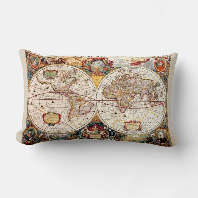 Cojín Lumbar Mapa del mundo medieval, histórico antiguo Nova (Anverso)