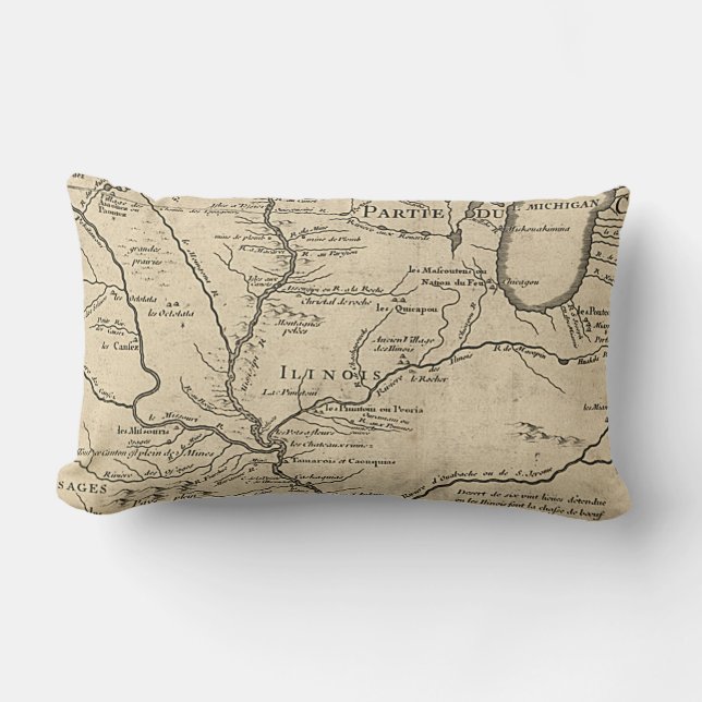 Cojín Lumbar Mapa histórico de Illinois de 1718 (Anverso)