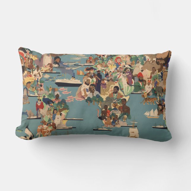 Cojín Lumbar Mapa ilustrado del mundo (Anverso)