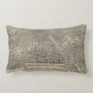 Cojín Lumbar Mapa ilustrado del vintage de Chicago (1916)