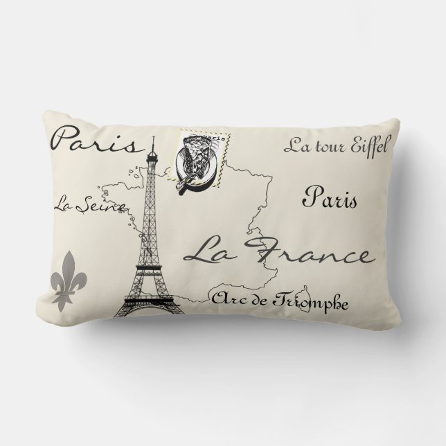 Cojín Lumbar Mapa moderno del sello de la torre Eiffel de París (Anverso)