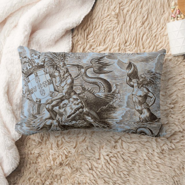 Cojín Lumbar Mapa mundial de Poseidon Ocean Blue (Manta)