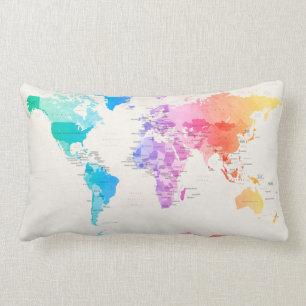 Cojín Lumbar Mapa político de Acuarela del mundo